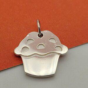 Tiffany & Co. Sterling Silver "Love" Cupcake Muffin Flat Charm Pendant w/ Pouch
